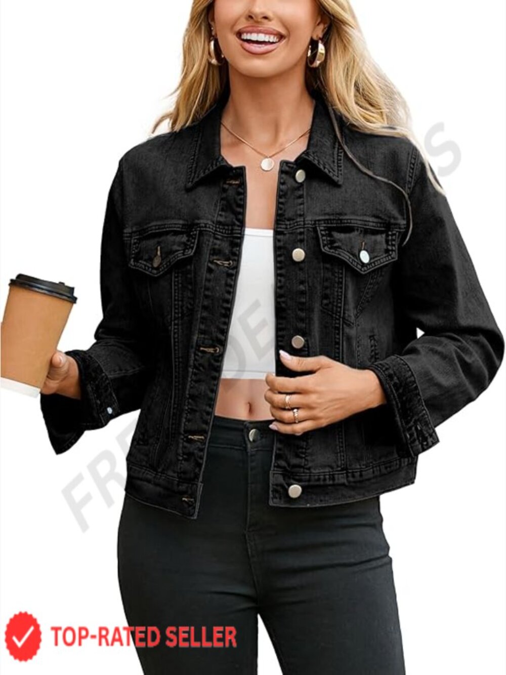 Classic Denim Jacket Single-Breasted Lapel Fitted Western Coat with Pockets